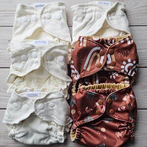 NEW! Esembly Set - 2 Outer Covers + 3 Inner Fitted Cloth Diapers Sunshower Foxes